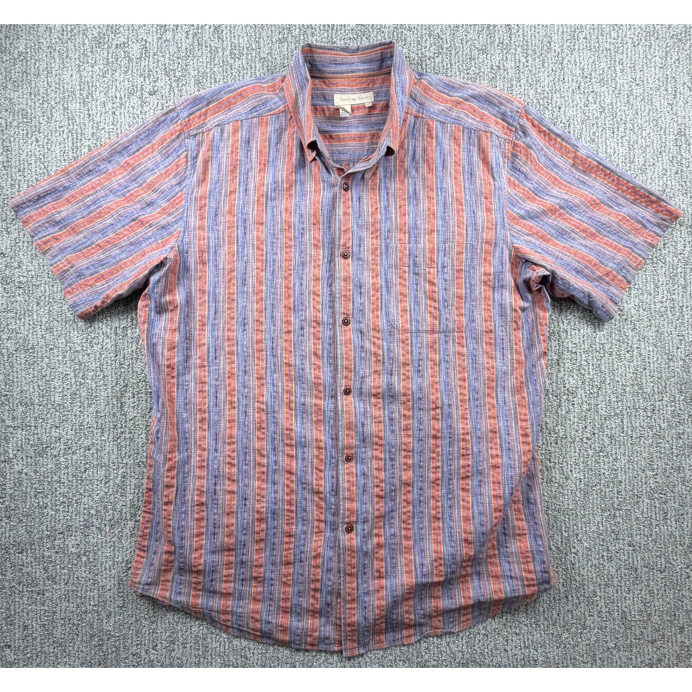 Territory Ahead Button Up Shirt Mens XL‎ Tall Blue Orange Striped Cotton S/S